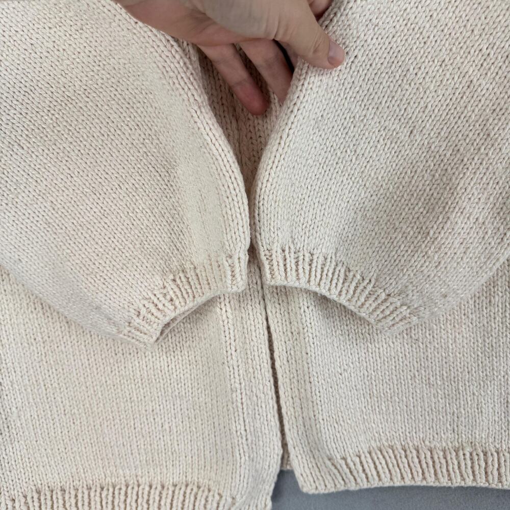 Handmade Sweater Cardigan Size Small White Open Front Knit Raglan Balloon Sleeve - Picture 3 of 6